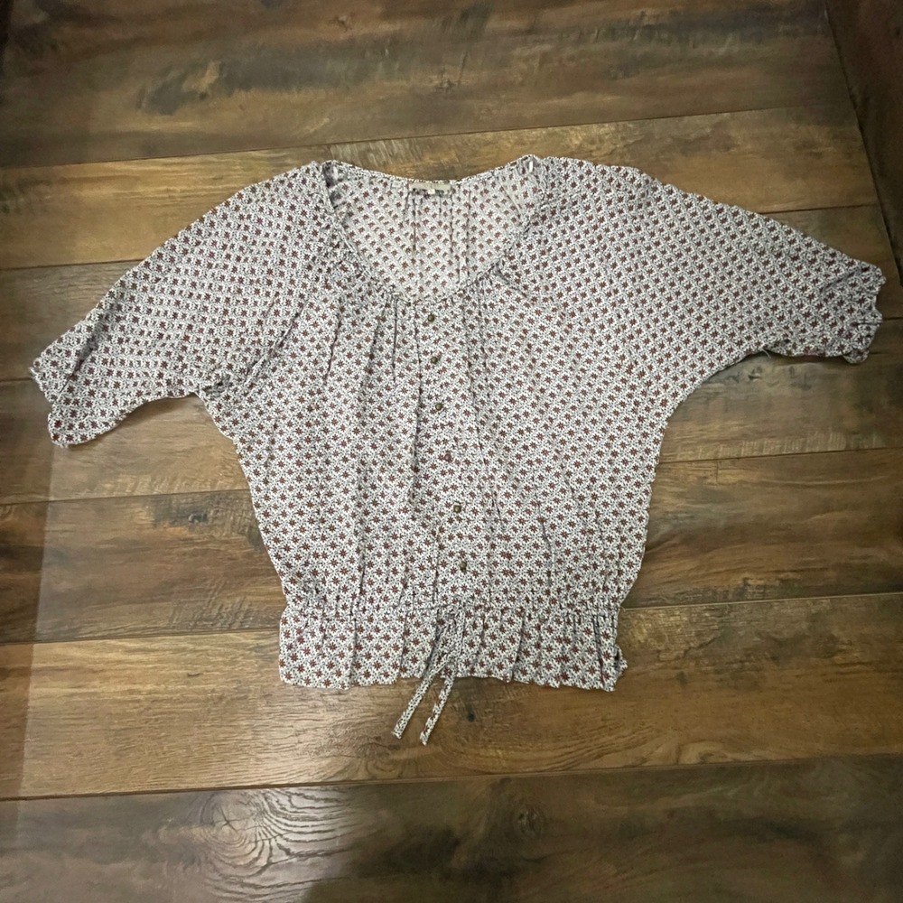 Guess Los Angeles Floral Smocked Waist Blouse Top Large Boho Cottage Coquette